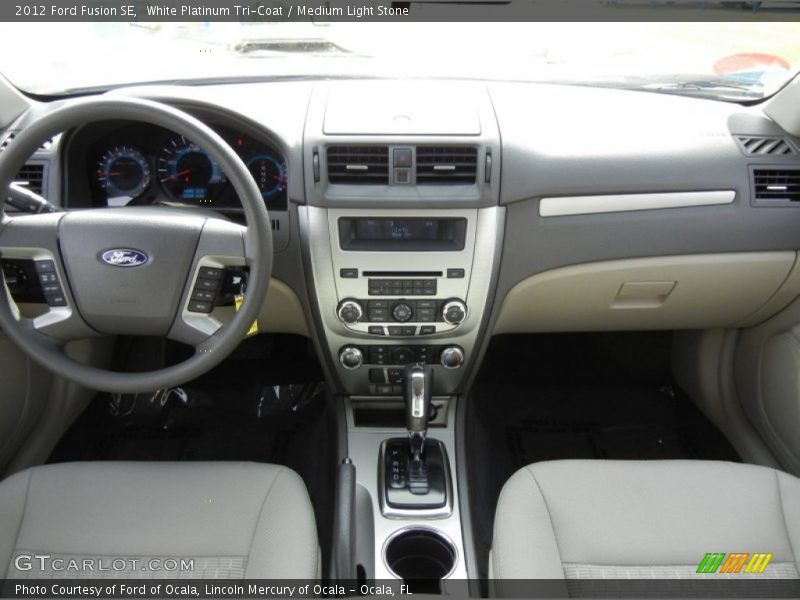 White Platinum Tri-Coat / Medium Light Stone 2012 Ford Fusion SE