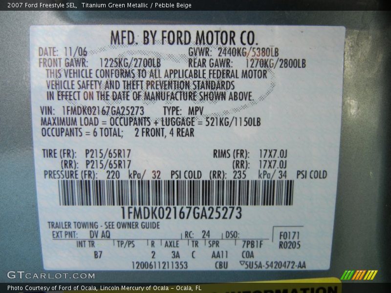 Titanium Green Metallic / Pebble Beige 2007 Ford Freestyle SEL