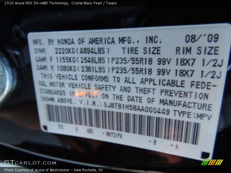 Crystal Black Pearl / Taupe 2010 Acura RDX SH-AWD Technology