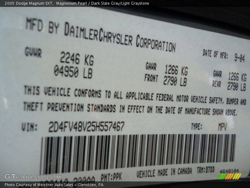 Magnesium Pearl / Dark Slate Gray/Light Graystone 2005 Dodge Magnum SXT