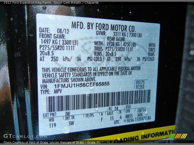 2012 Expedition King Ranch Green Gem Metallic Color Code JW