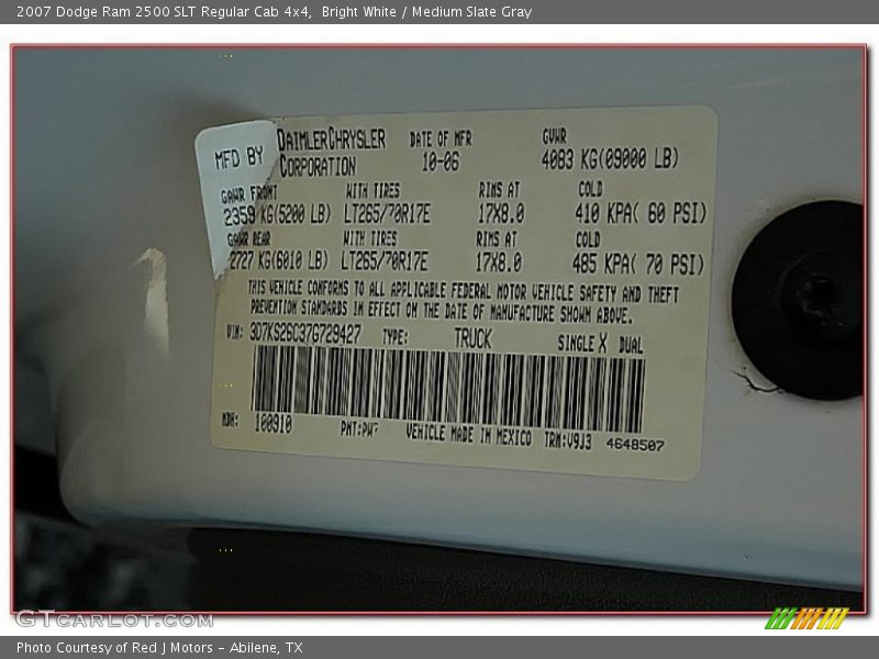 Bright White / Medium Slate Gray 2007 Dodge Ram 2500 SLT Regular Cab 4x4