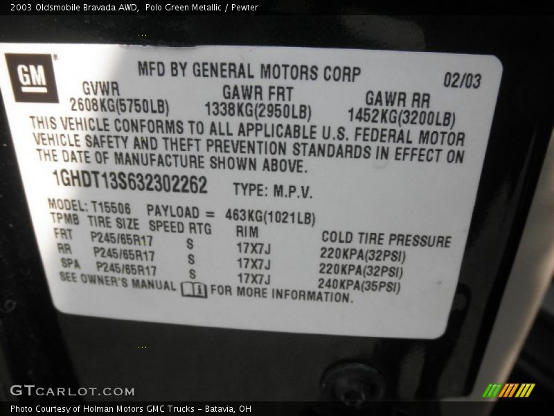 Polo Green Metallic / Pewter 2003 Oldsmobile Bravada AWD
