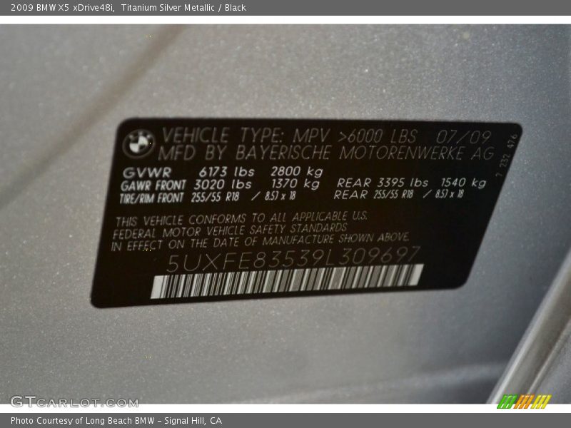 Titanium Silver Metallic / Black 2009 BMW X5 xDrive48i