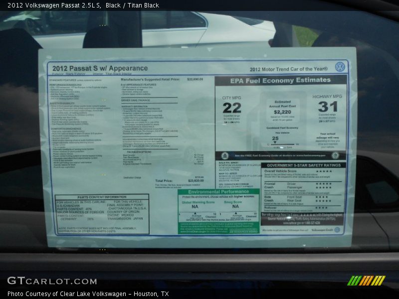 Black / Titan Black 2012 Volkswagen Passat 2.5L S