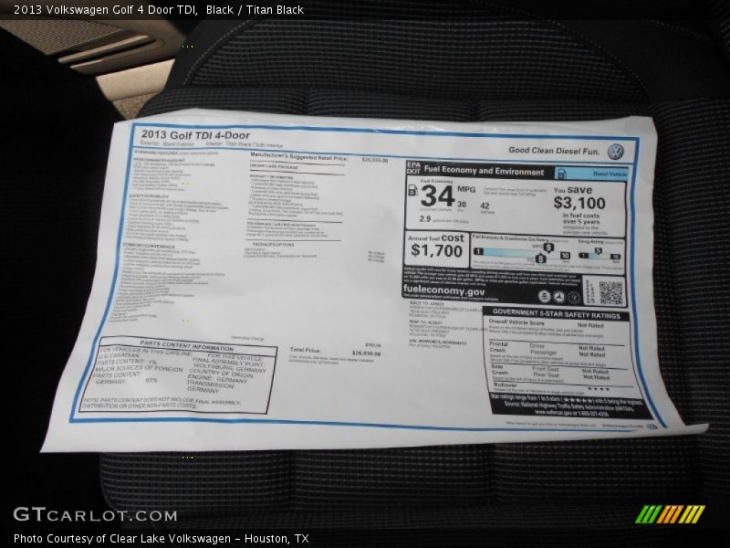 Black / Titan Black 2013 Volkswagen Golf 4 Door TDI