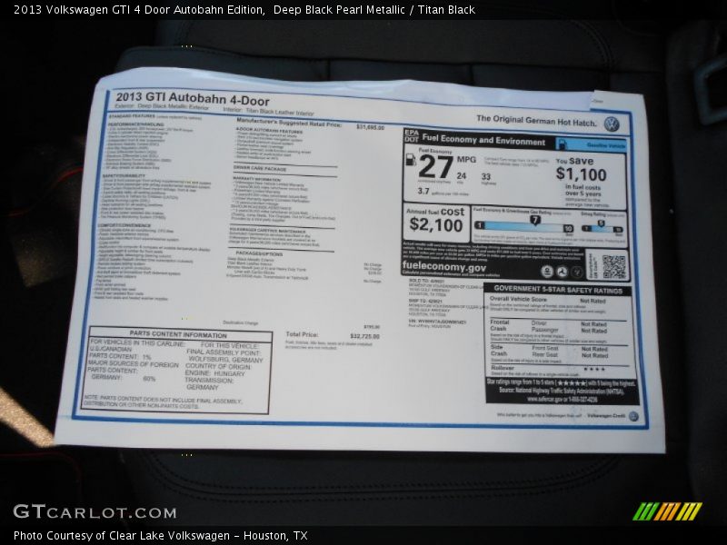  2013 GTI 4 Door Autobahn Edition Window Sticker