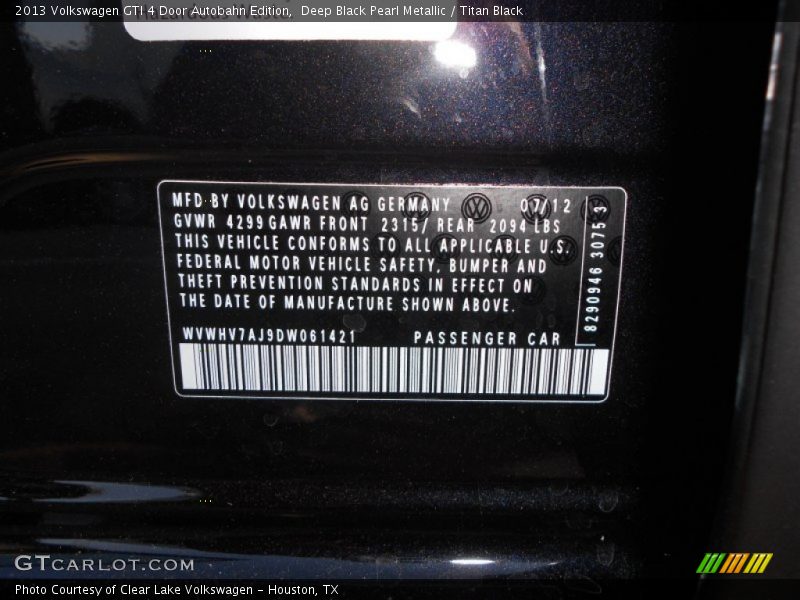 Info Tag of 2013 GTI 4 Door Autobahn Edition