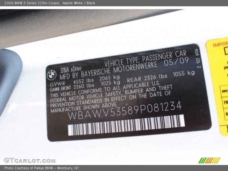 Alpine White / Black 2009 BMW 3 Series 328xi Coupe