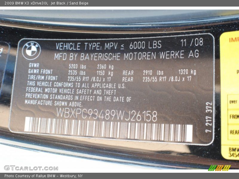 Jet Black / Sand Beige 2009 BMW X3 xDrive30i
