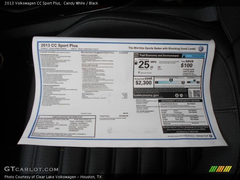 Candy White / Black 2013 Volkswagen CC Sport Plus