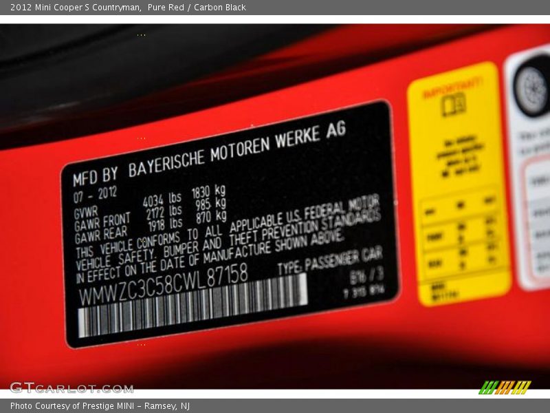 Pure Red / Carbon Black 2012 Mini Cooper S Countryman