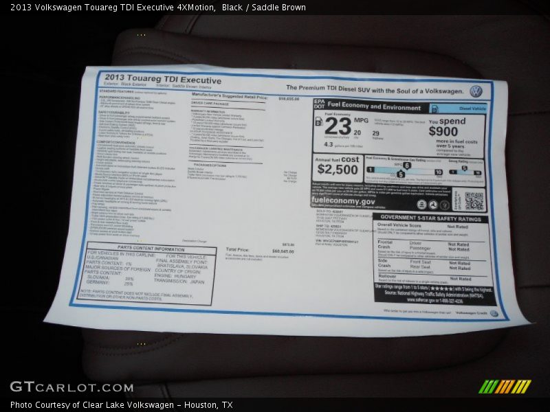  2013 Touareg TDI Executive 4XMotion Window Sticker