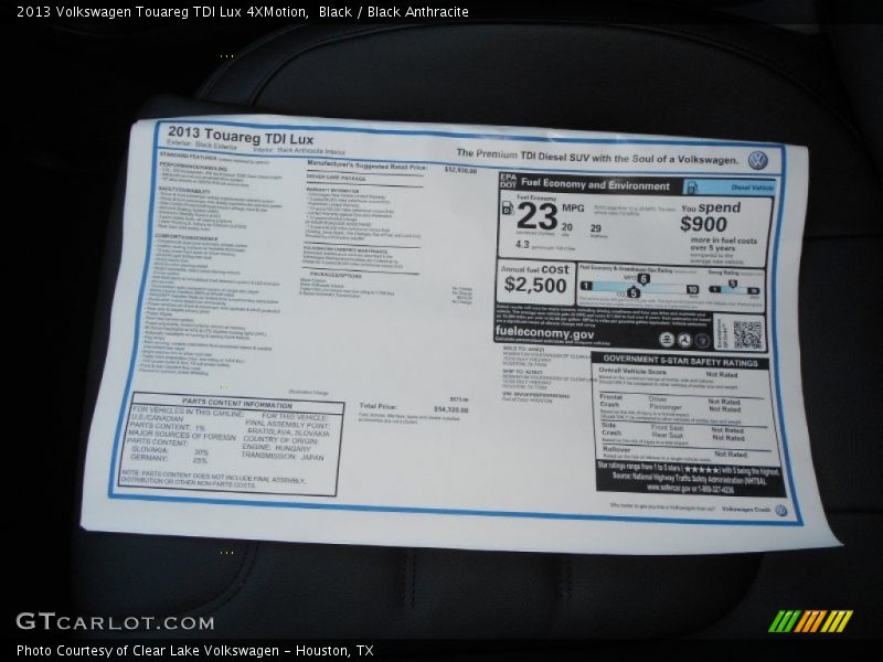  2013 Touareg TDI Lux 4XMotion Window Sticker