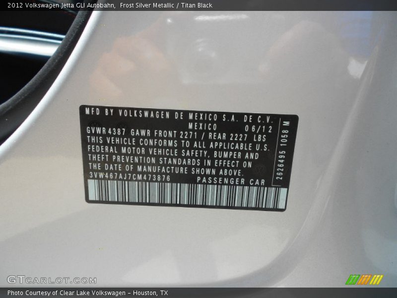 Frost Silver Metallic / Titan Black 2012 Volkswagen Jetta GLI Autobahn