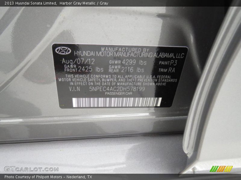 Harbor Gray Metallic / Gray 2013 Hyundai Sonata Limited