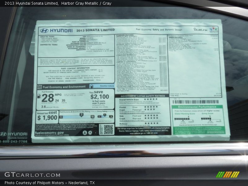 Harbor Gray Metallic / Gray 2013 Hyundai Sonata Limited