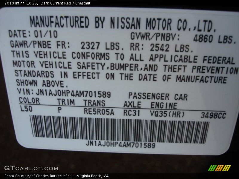 2010 EX 35 Dark Current Red Color Code L50