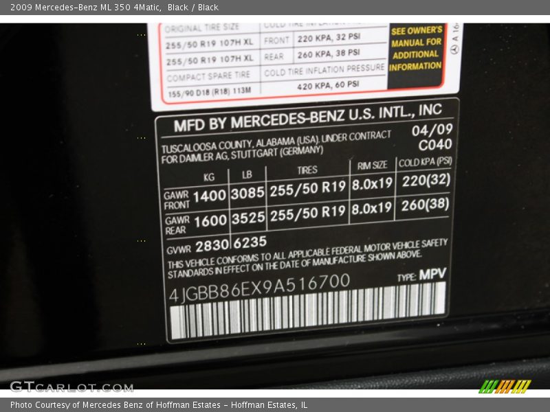 Black / Black 2009 Mercedes-Benz ML 350 4Matic