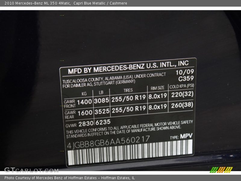 Capri Blue Metallic / Cashmere 2010 Mercedes-Benz ML 350 4Matic