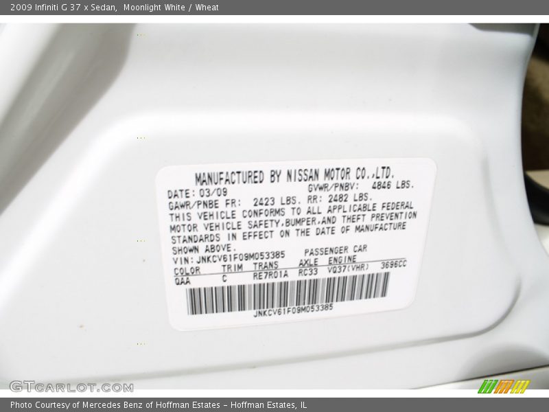 Moonlight White / Wheat 2009 Infiniti G 37 x Sedan