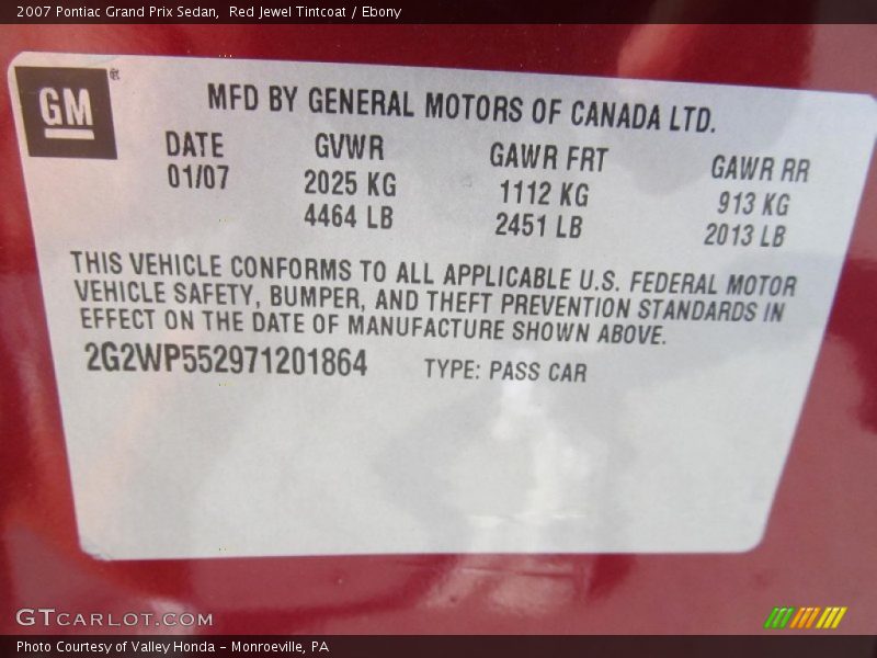 Red Jewel Tintcoat / Ebony 2007 Pontiac Grand Prix Sedan