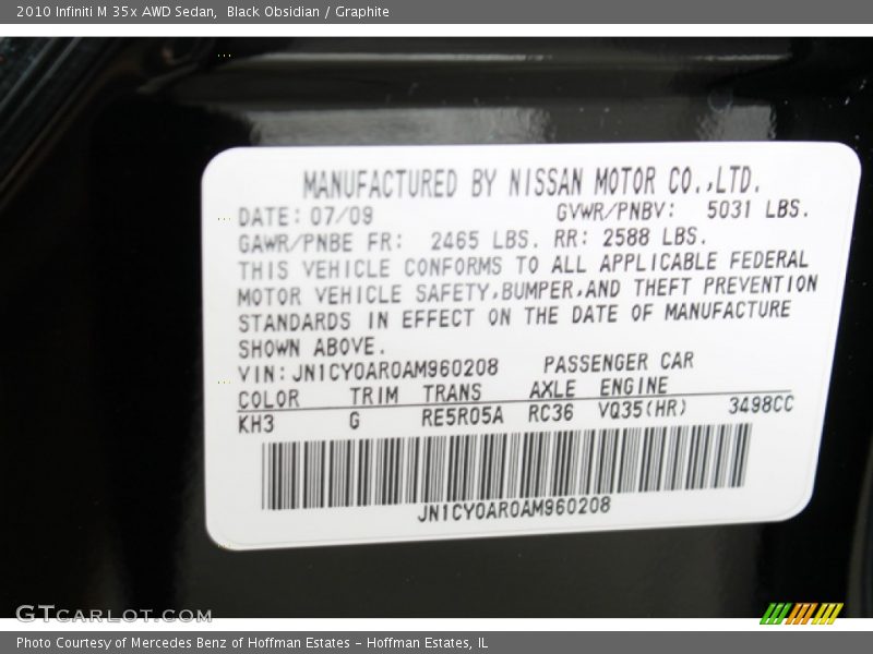 Black Obsidian / Graphite 2010 Infiniti M 35x AWD Sedan