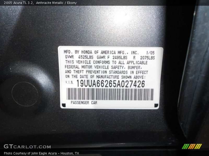 Anthracite Metallic / Ebony 2005 Acura TL 3.2