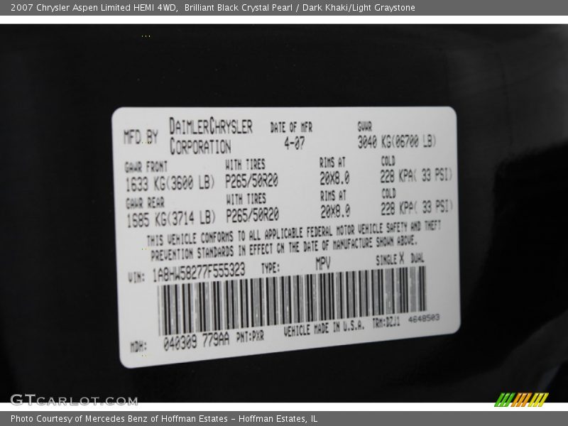 Brilliant Black Crystal Pearl / Dark Khaki/Light Graystone 2007 Chrysler Aspen Limited HEMI 4WD
