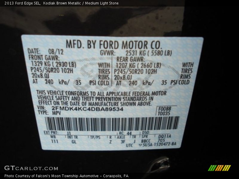 Kodiak Brown Metallic / Medium Light Stone 2013 Ford Edge SEL