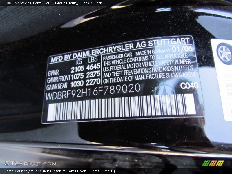 2006 C 280 4Matic Luxury Black Color Code 040