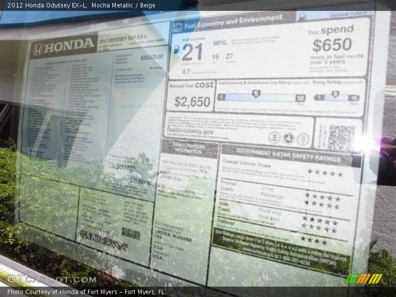 Mocha Metallic / Beige 2012 Honda Odyssey EX-L