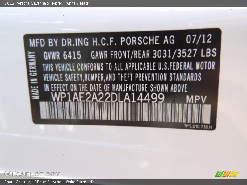 White / Black 2013 Porsche Cayenne S Hybrid