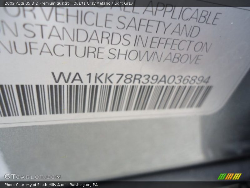 Quartz Gray Metallic / Light Gray 2009 Audi Q5 3.2 Premium quattro