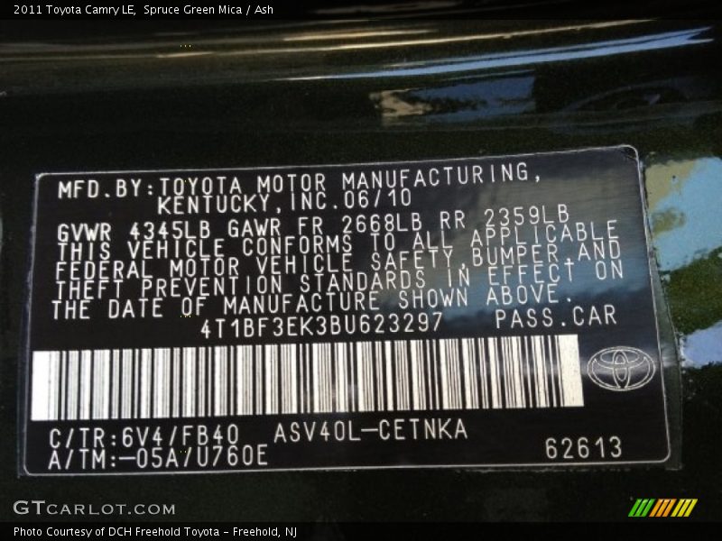 Spruce Green Mica / Ash 2011 Toyota Camry LE