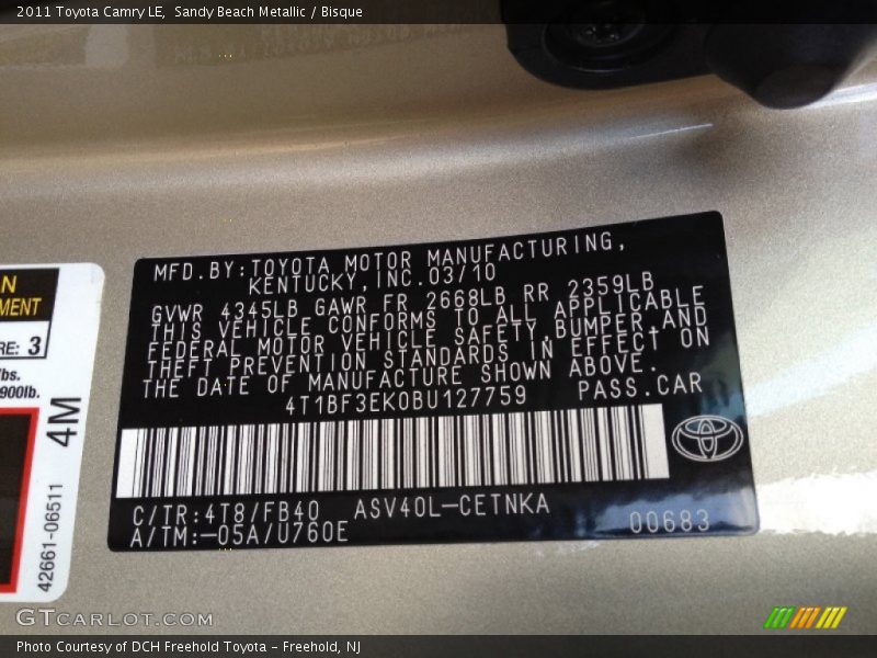 Sandy Beach Metallic / Bisque 2011 Toyota Camry LE