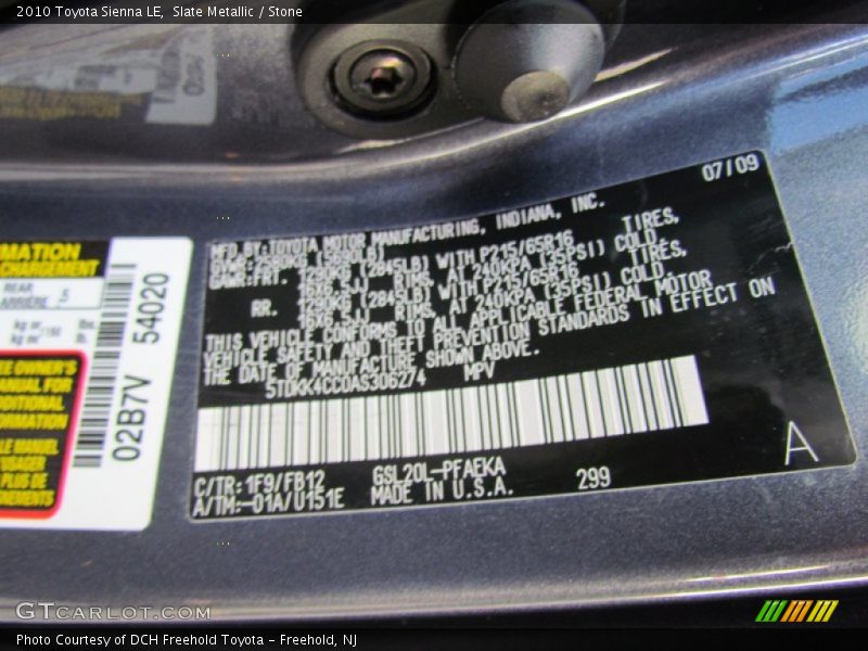 Slate Metallic / Stone 2010 Toyota Sienna LE