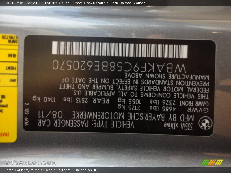 Space Gray Metallic / Black Dakota Leather 2011 BMW 3 Series 335i xDrive Coupe