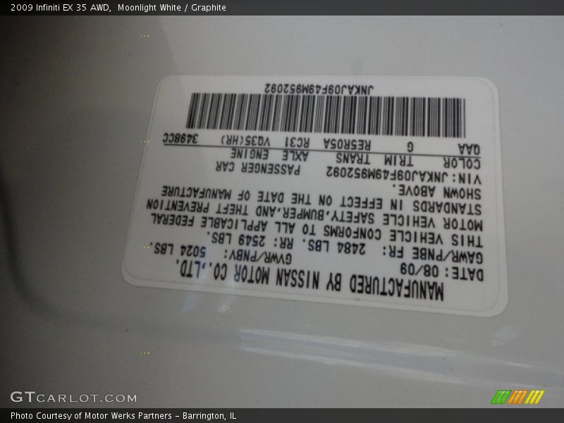 Moonlight White / Graphite 2009 Infiniti EX 35 AWD