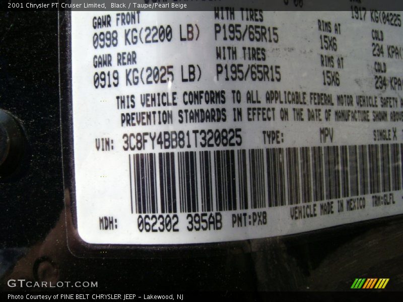 Black / Taupe/Pearl Beige 2001 Chrysler PT Cruiser Limited