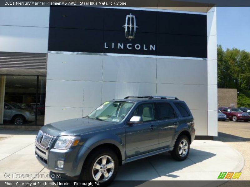 Steel Blue Metallic / Stone 2011 Mercury Mariner Premier V6 AWD