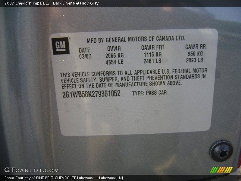 Dark Silver Metallic / Gray 2007 Chevrolet Impala LS