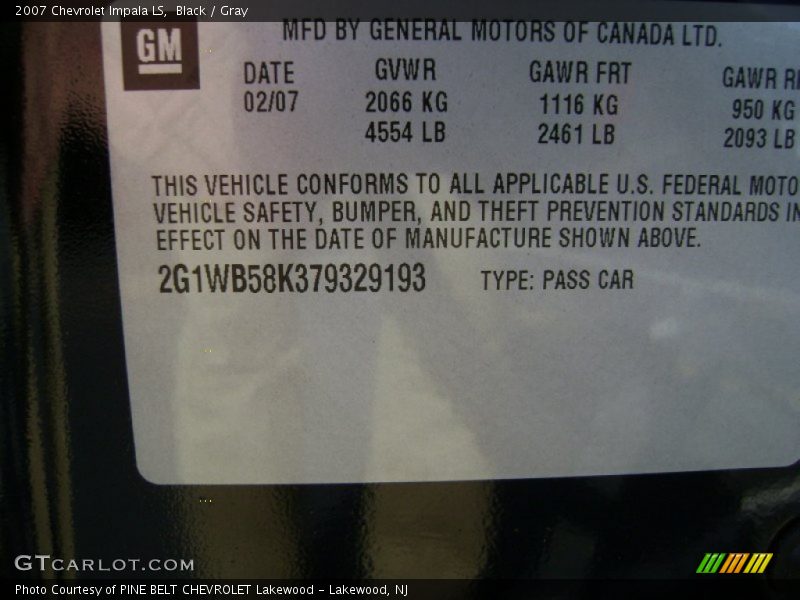 Black / Gray 2007 Chevrolet Impala LS