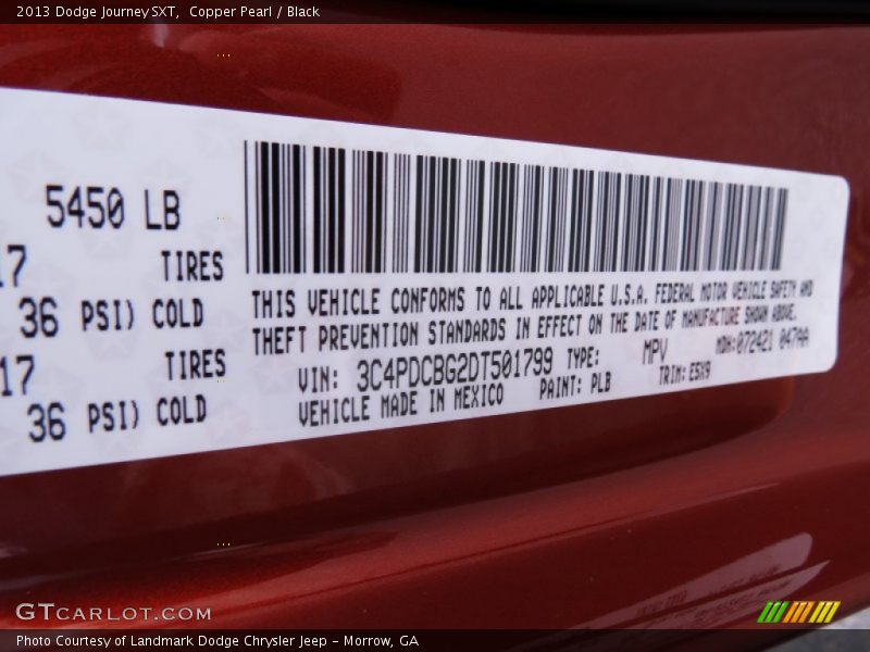 2013 Journey SXT Copper Pearl Color Code PLB