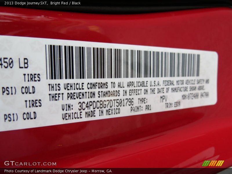 2013 Journey SXT Bright Red Color Code PR1