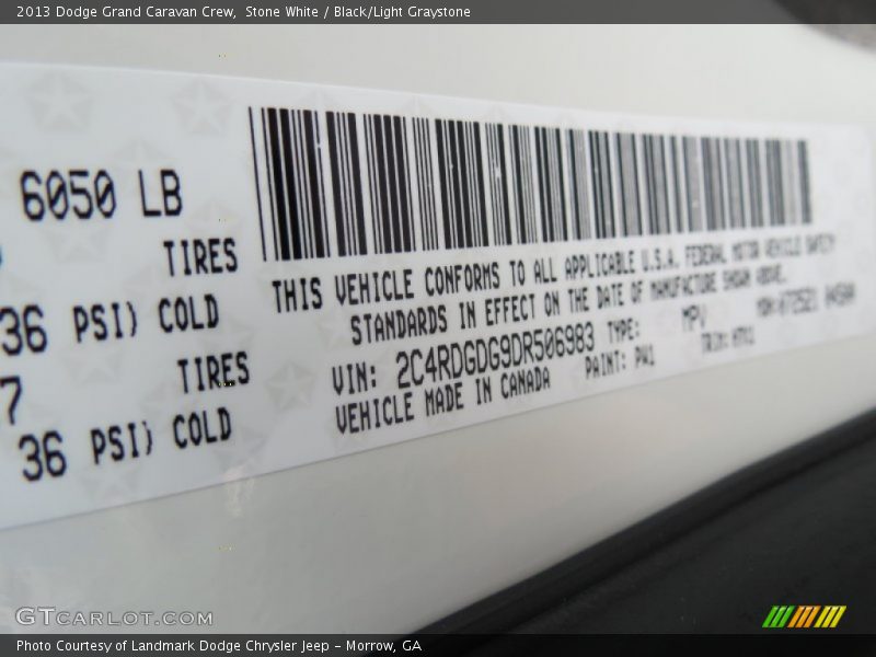 Stone White / Black/Light Graystone 2013 Dodge Grand Caravan Crew