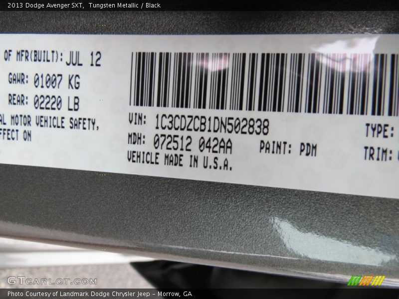 Tungsten Metallic / Black 2013 Dodge Avenger SXT