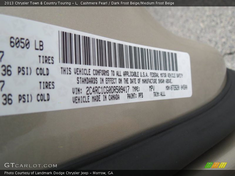 2013 Town & Country Touring - L Cashmere Pearl Color Code PFS