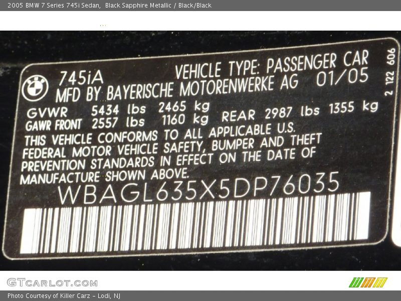 Black Sapphire Metallic / Black/Black 2005 BMW 7 Series 745i Sedan