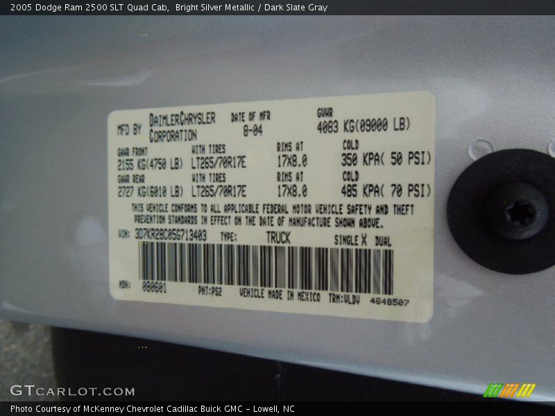 Bright Silver Metallic / Dark Slate Gray 2005 Dodge Ram 2500 SLT Quad Cab